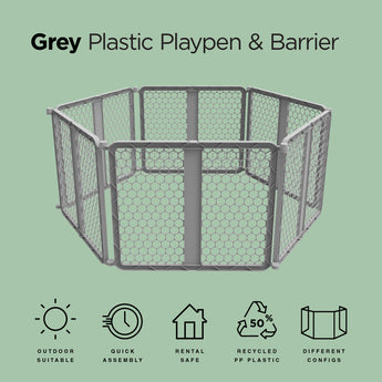 6-Panel Plastic Pet Playpen - Grey - Hakuna Pets