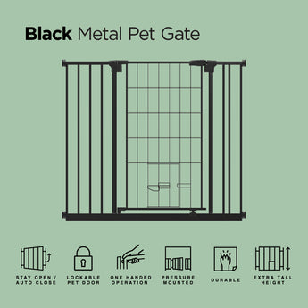 Metal Pet Gate | Extra Tall | 1.12m W x 0.82m H - Black - Hakuna Pets