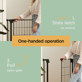 Metal Pet Gate | Extra Tall | 1.12m W x 0.82m H - Black - Hakuna Pets