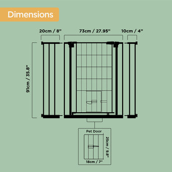 Metal Pet Gate | Extra Tall | 1.12m W x 0.82m H - Black - Hakuna Pets